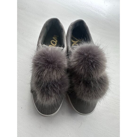 Sam Edelman Gray Pom Pom Leya Slip On Sneakers Size 7 - Picture 1 of 5